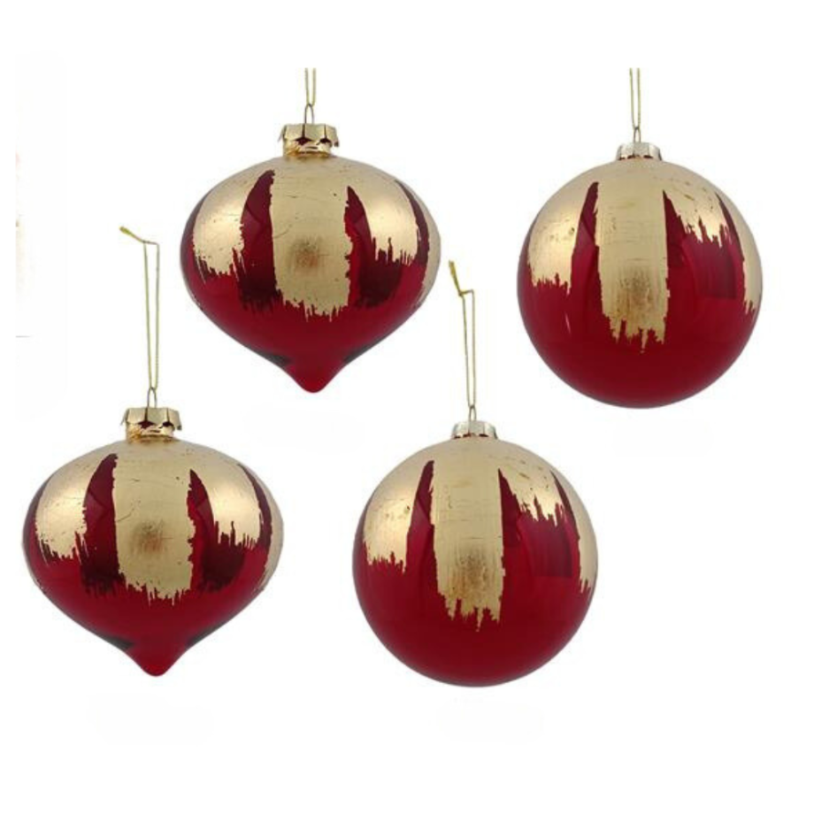 PALLA NATALE IN VETRO ROSSA E ORO 8 CM (4 PEZZI)