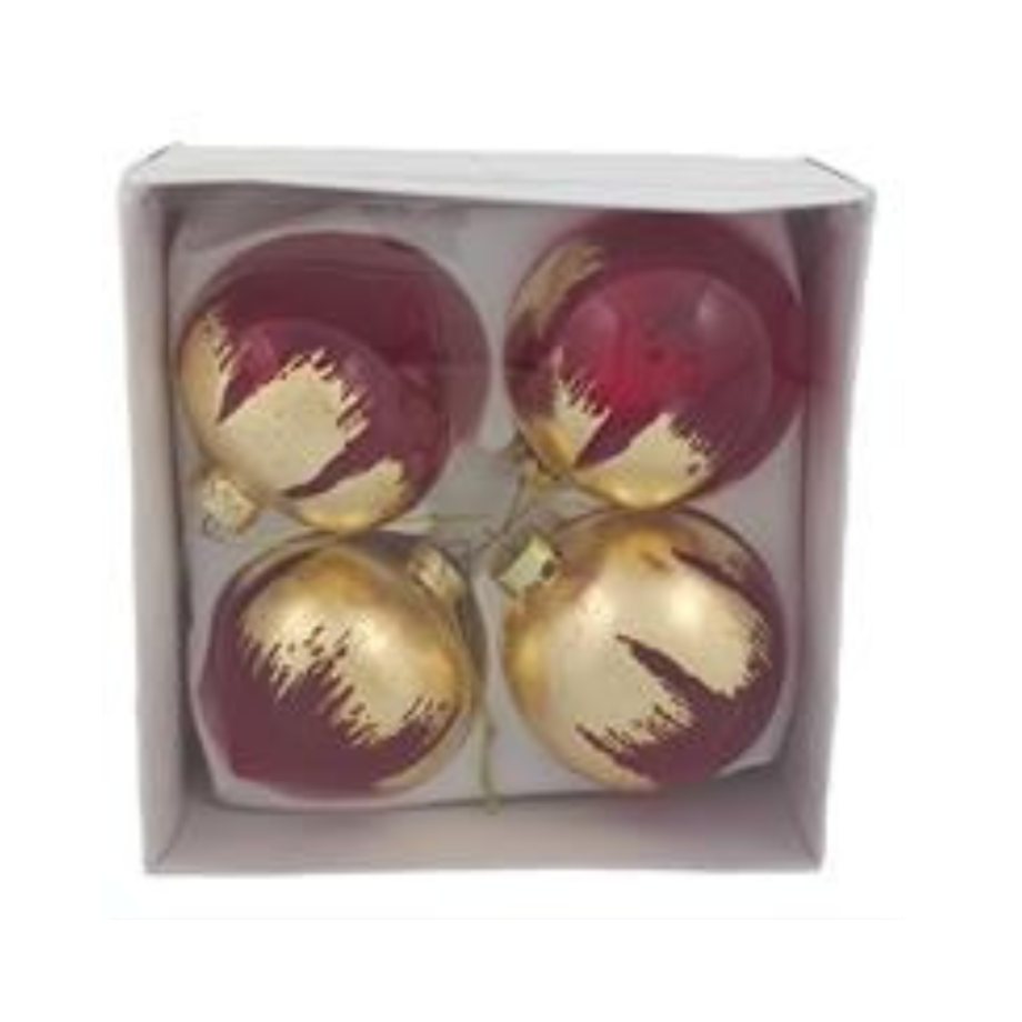 PALLA NATALE IN VETRO ROSSA E ORO 8 CM (4 PEZZI)